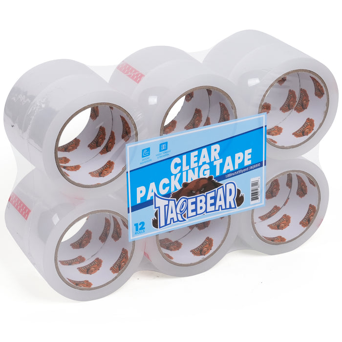 TAPEBEAR Clear Packing Tape 12 Rolls, 1.88" x 55Yards x 2.0mil Thick, Acrylic Adhesive Shipping Tape for Mailing, Sealing, Box Office Moving Packaging, Total 660Yards